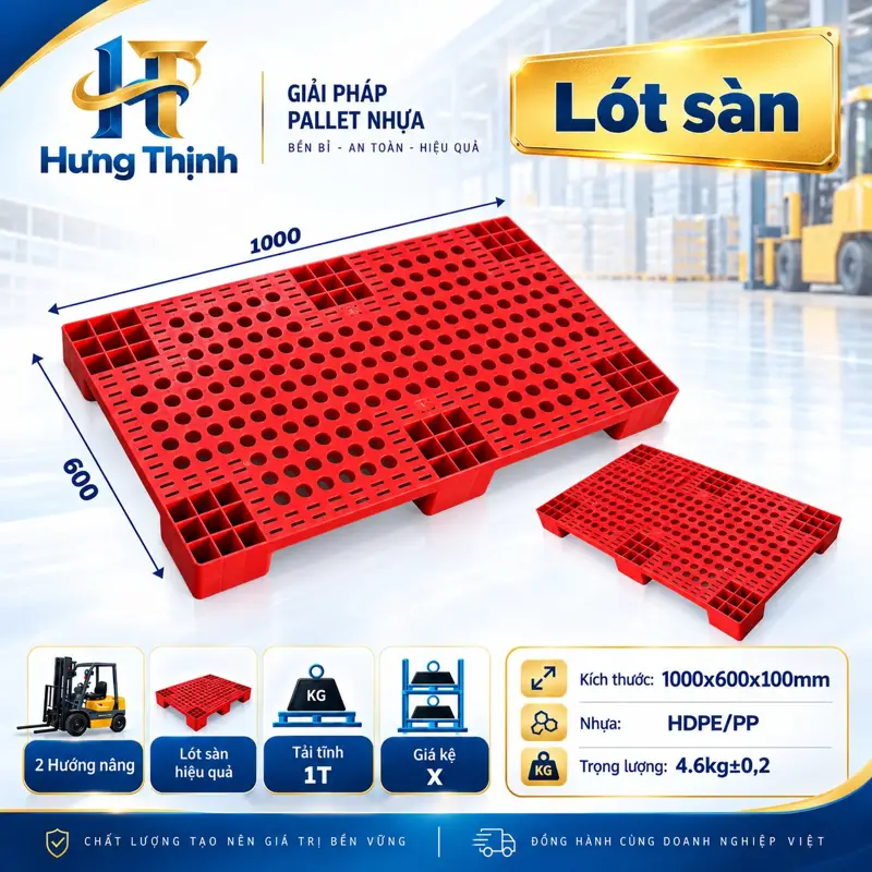 Tấm lót sàn nhựa màu đỏ, 1000×600×100mm